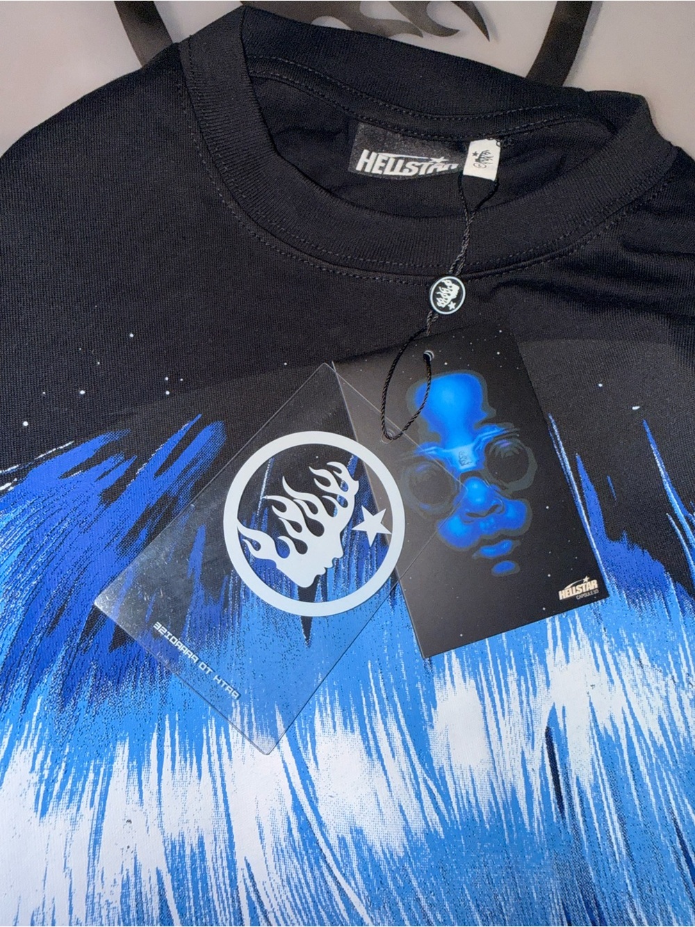 Hellstar Black Graphic Long Sleeve Tee with Blue Hair and Red Goggles - Picture 4 of 13